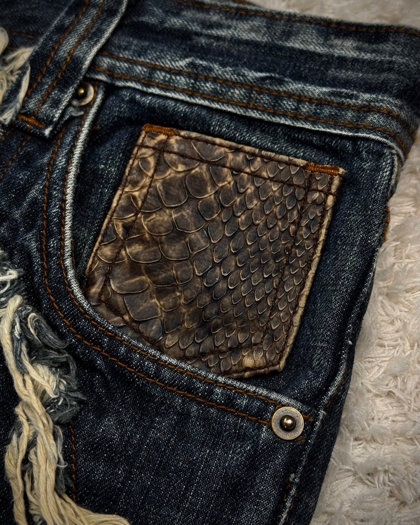 Semantic Design Python Fringed Luster Brushed Bootcut Denim
