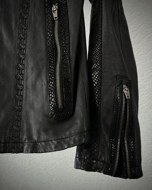Jack Rose Python Waxed Scar Stitched Leather Jacket