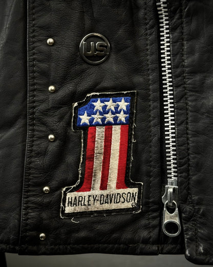 Brooks Harley Patched Studded Vintage Leather Biker Jacket