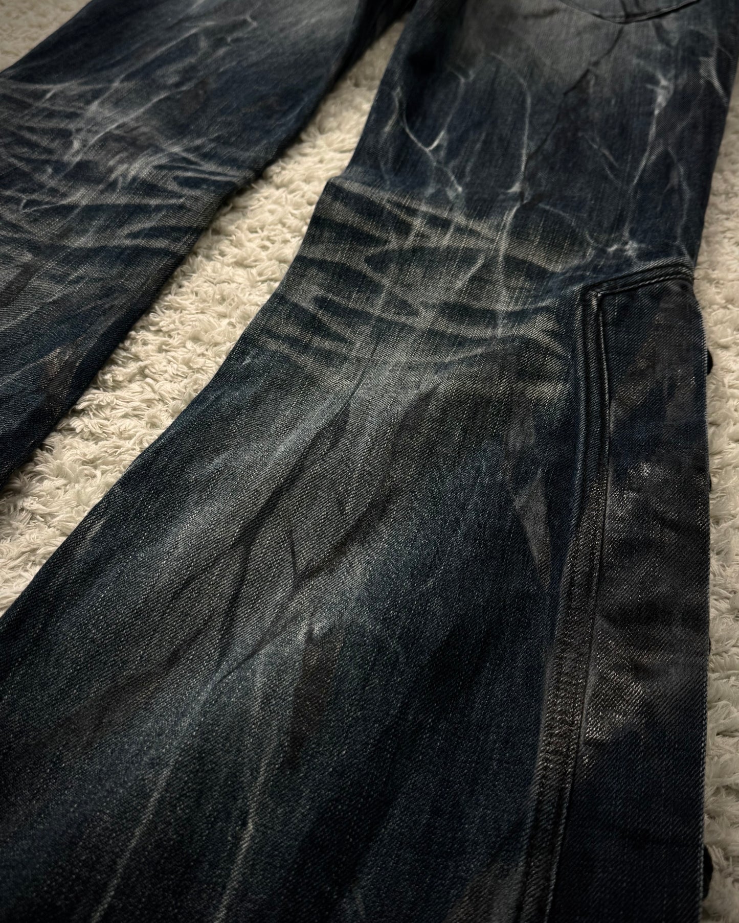 Tornado Mart Wax Brushed Whisker Lace Up Flared Jeans