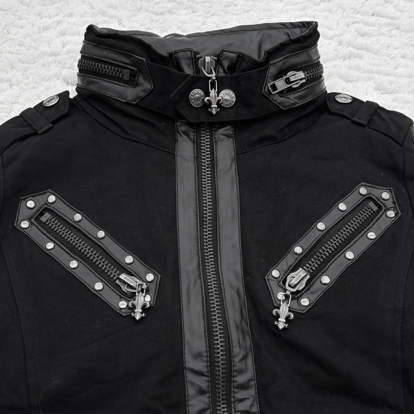 D.I.A. Hideable Hood Collar Leather Chrome Accented Jacket