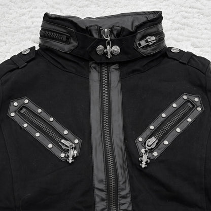 D.I.A. Hideable Hood Collar Leather Chrome Accented Jacket