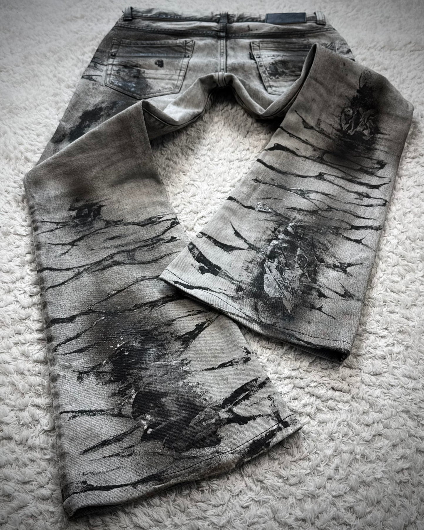 Tornado Mart Silver Clawmarks Coated Flared Jeans