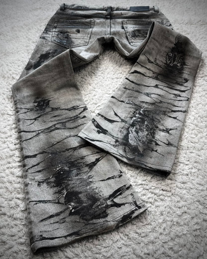 Tornado Mart Silver Clawmarks Coated Flared Jeans