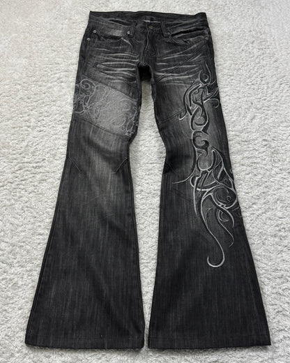 Tornado Mart Tribal Embroidery Flared Jeans