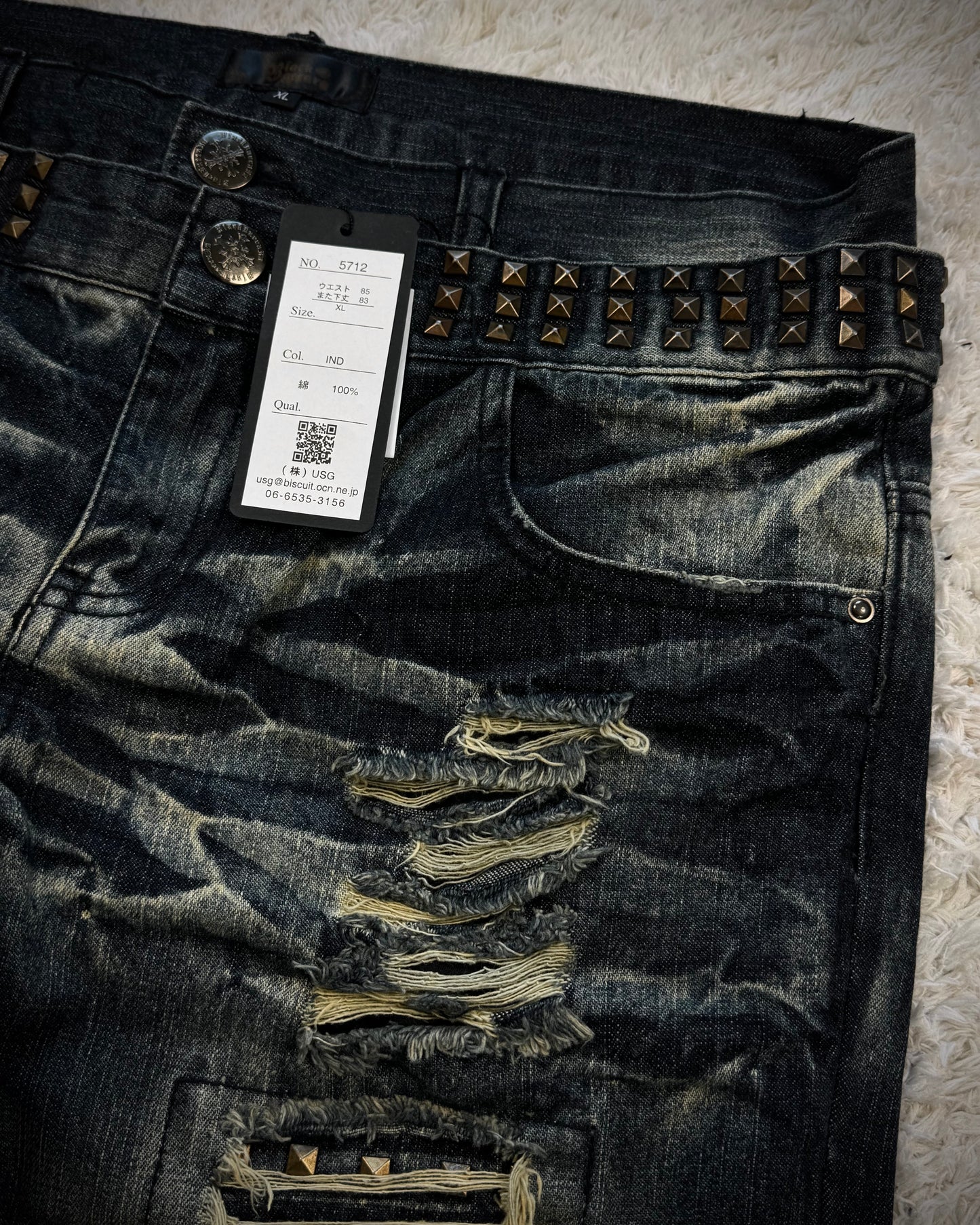 Black Baccara Double Waisted Studs Repaired Bootcut Jeans