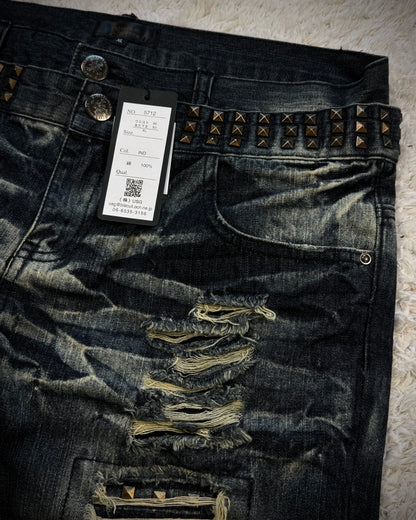 Black Baccara Double Waisted Studs Repaired Bootcut Jeans