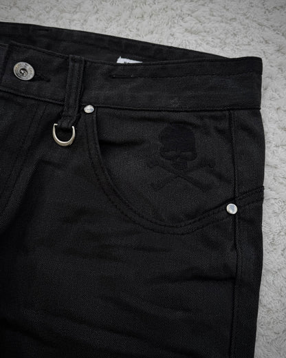 Semantic Design Skull Embroideries Waxed Bootcut Pants