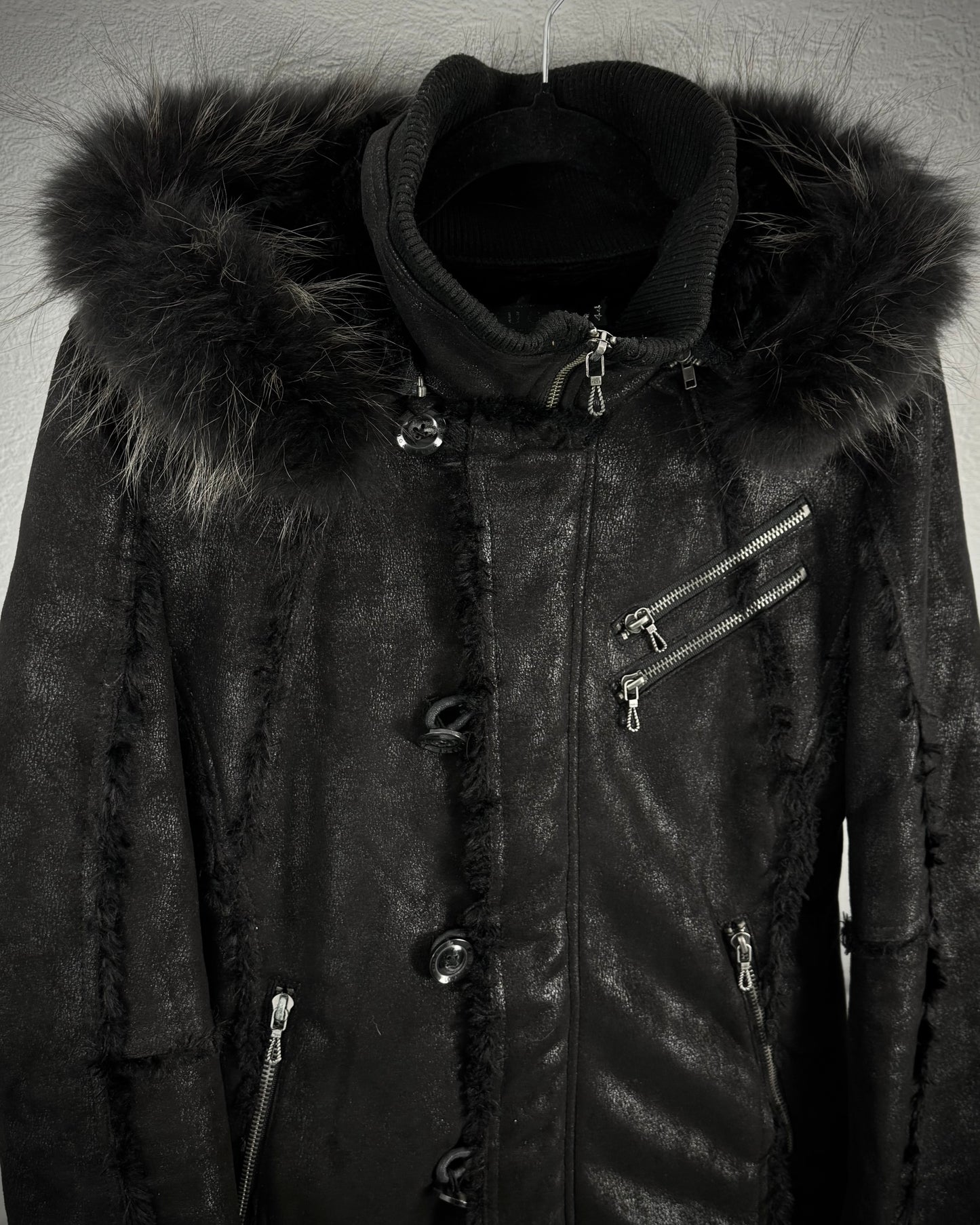 Fuga Fur Hood Fringed Luster Jacket
