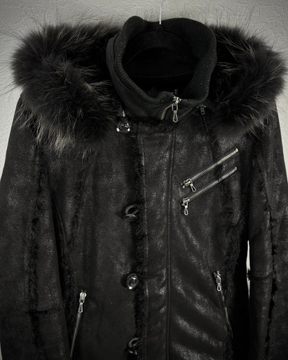 Fuga Fur Hood Fringed Luster Jacket