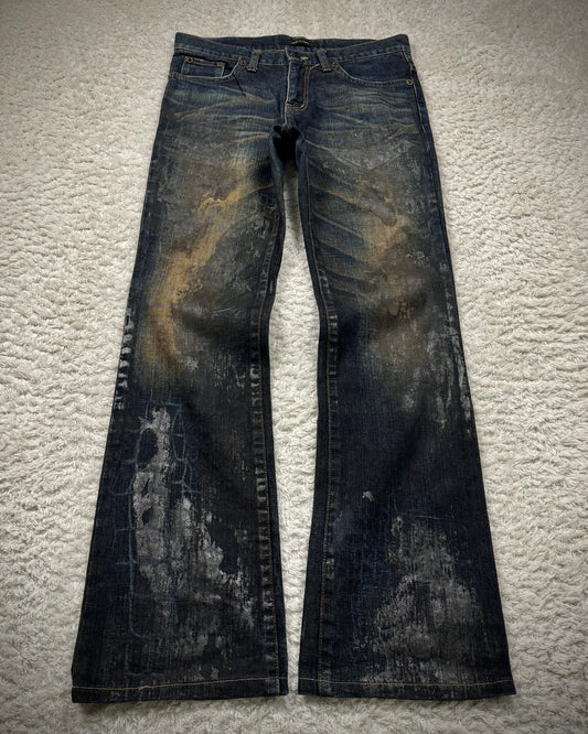 Semantic Design Mud Washed Python Waxed Bootcut Jeans