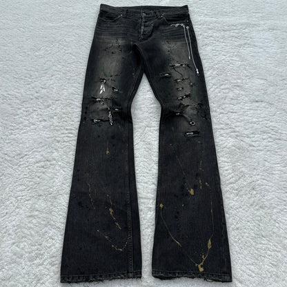 Shellac Pierced Studded Distressed Chain Bootcut Jeans