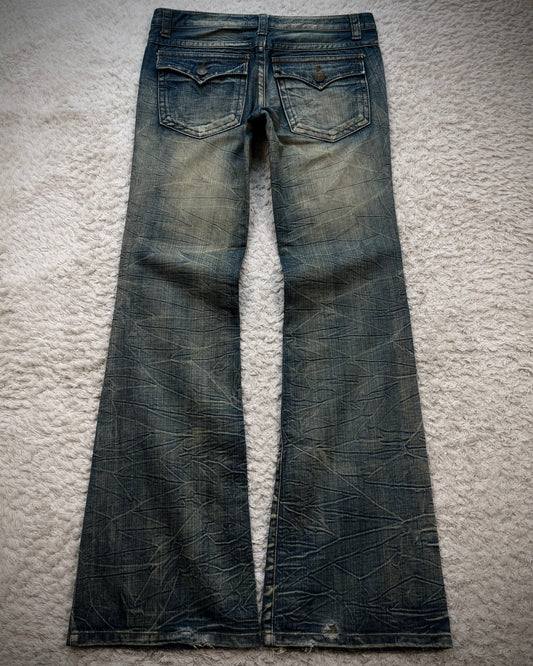 Agate Label Mud Honeycomb Washed Vintage Flared Jeans