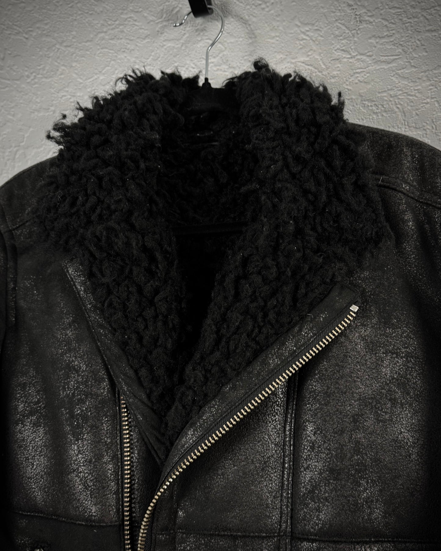 Custom Culture Luster Textured Shearling Biker Jacket