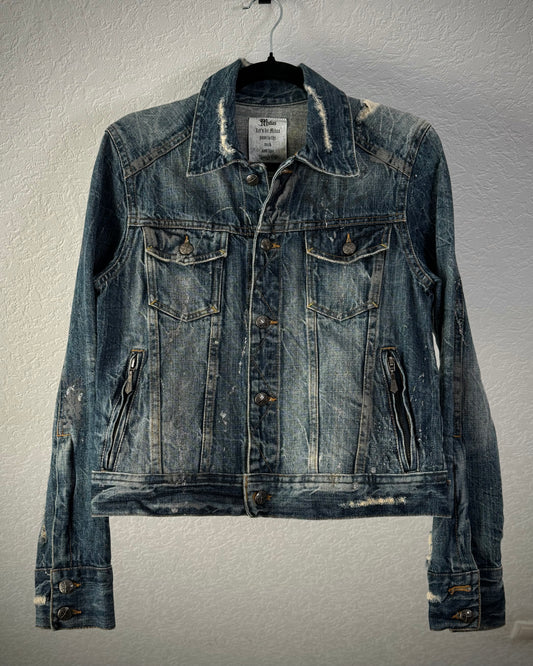 Midas Silver Splatter Distressed Cropped Denim Jacket