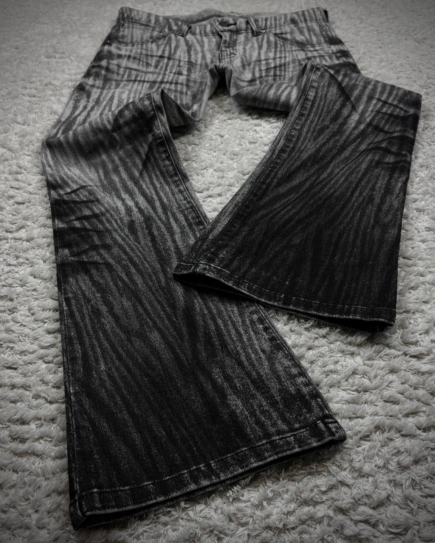 Tornado Mart Clawmarks Zebra Coated Flared Pants
