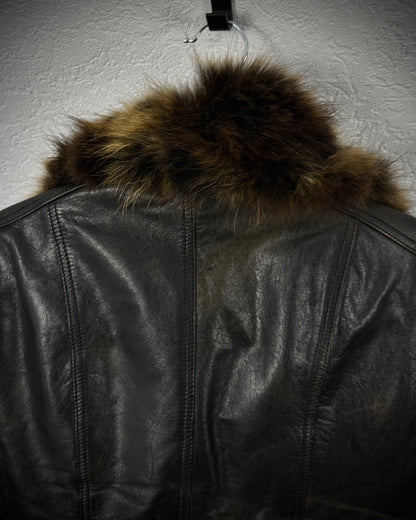 Shellac Fur Collar Leather Jacket