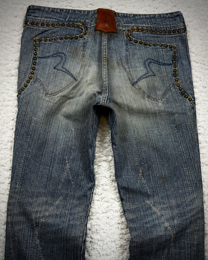 Obelisk Star Studded Vintage Flared Jeans