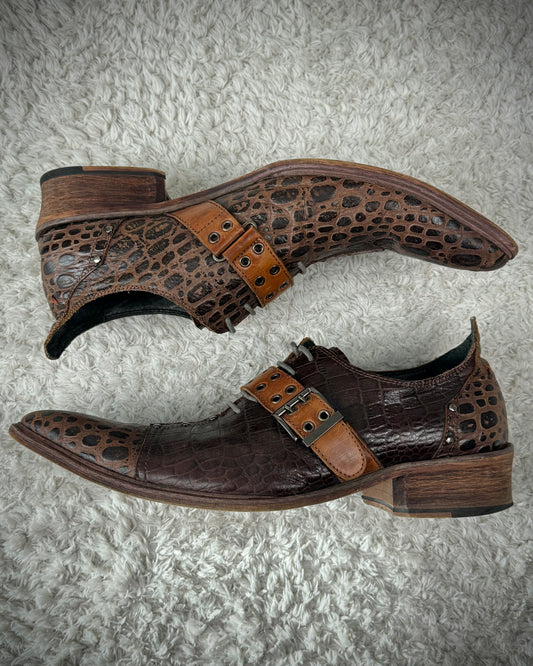Boredom Vintage Crocodile Textured Leather Boots