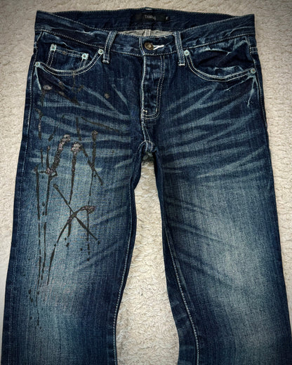 Travas Luster Splatter Clawmarks Washed Bootcut Denim