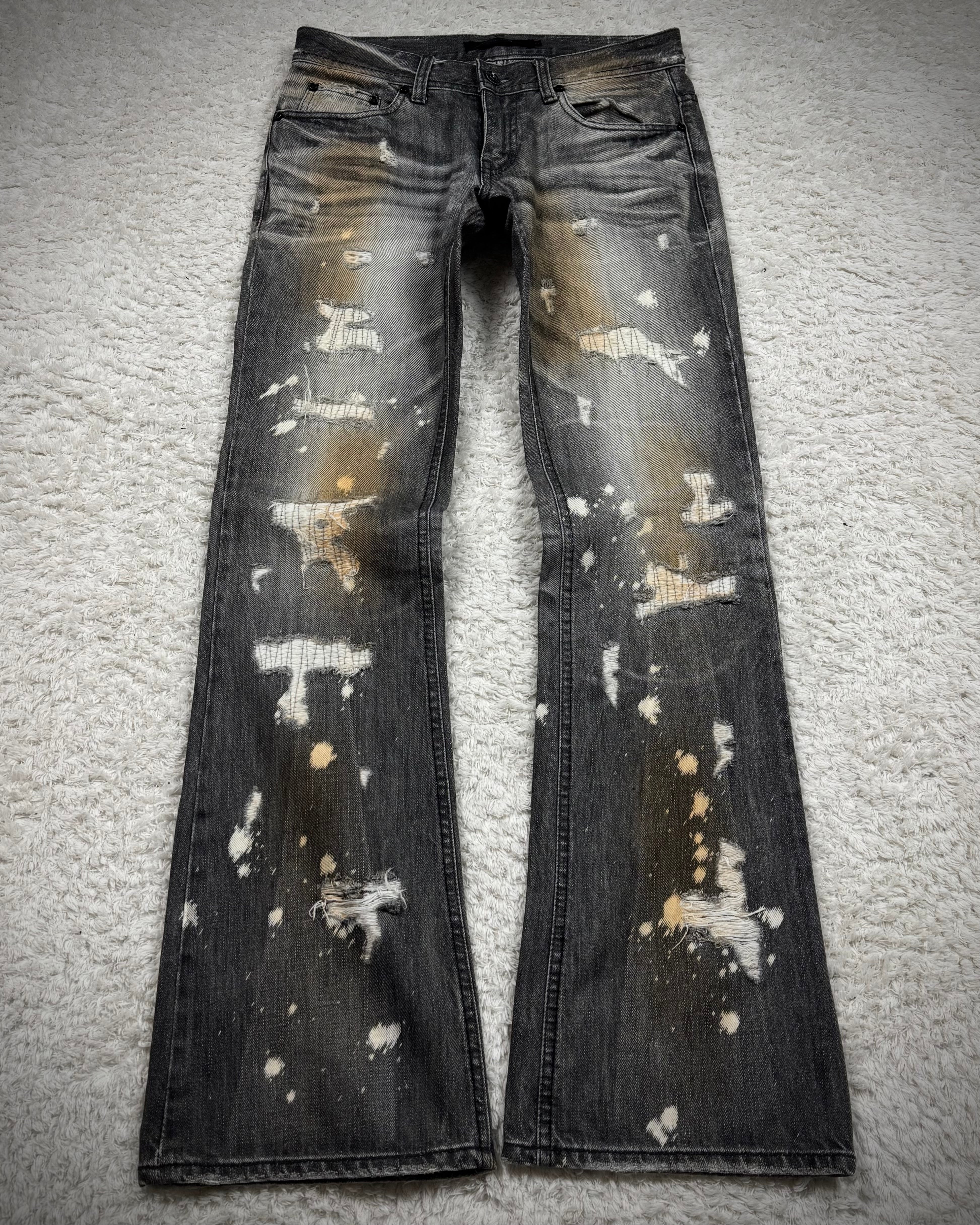 Midas Repaired Distressing Rust Washed Flared Jeans – Paroxa