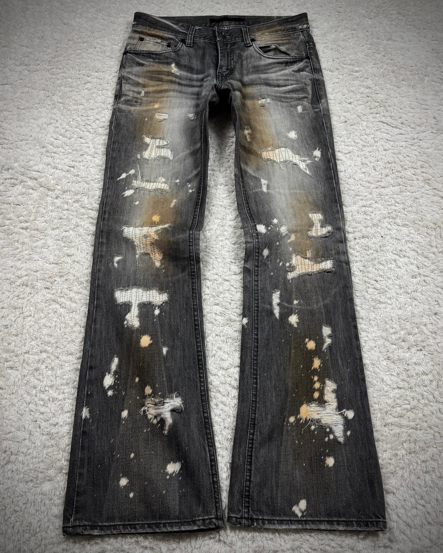 Midas Repaired Distressing Rust Washed Flared Jeans