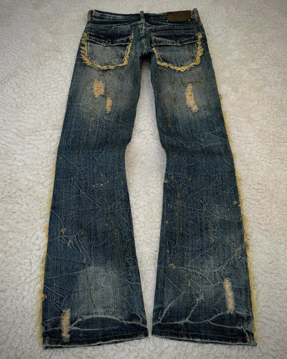 Midas Fringed Gold Splatter Distressed Bootcut Jeans