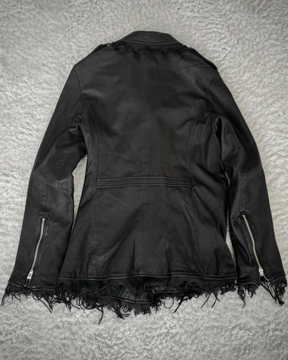 Bossy Raggae Raw Asymmetrical Cut Frayed Leather Jacket
