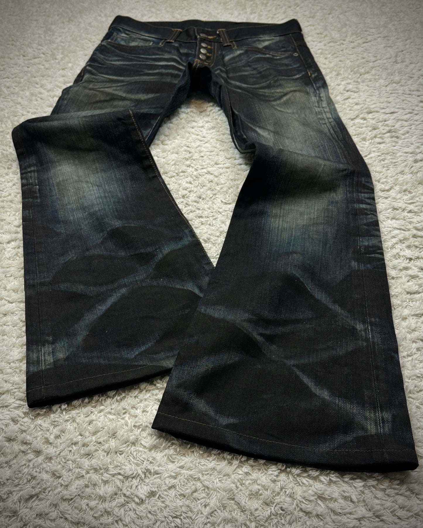 Tornado Mart Clawmarks Coated Flared Jeans