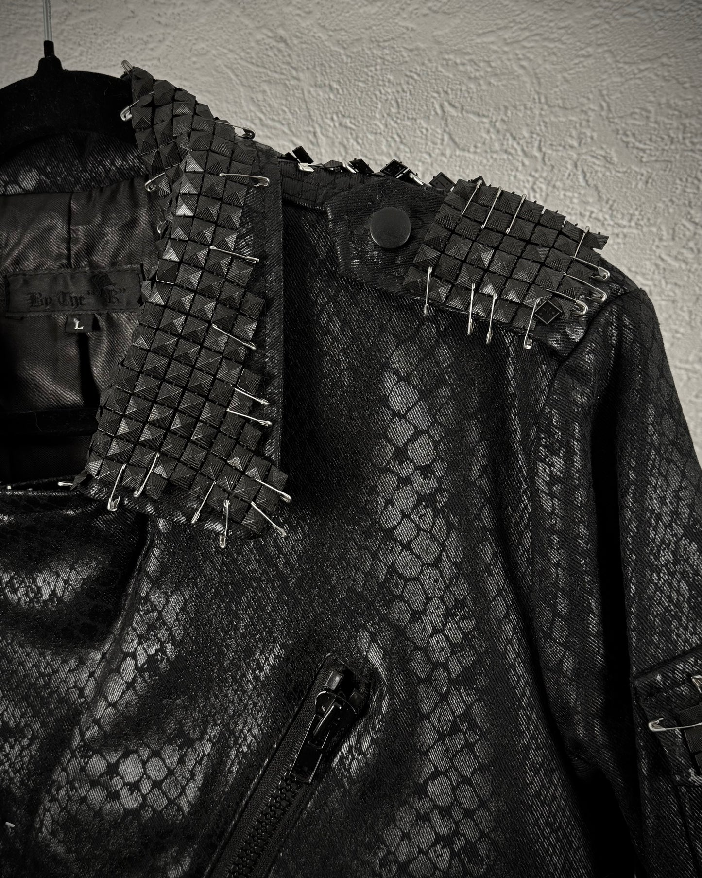 By The R Python Waxed Armor Studded Biker Jacket