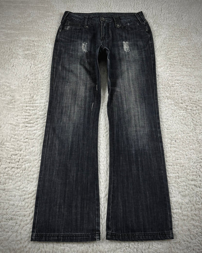 Rebel Spirit Crown Embroidered Flap Pockets Bootcut Denim
