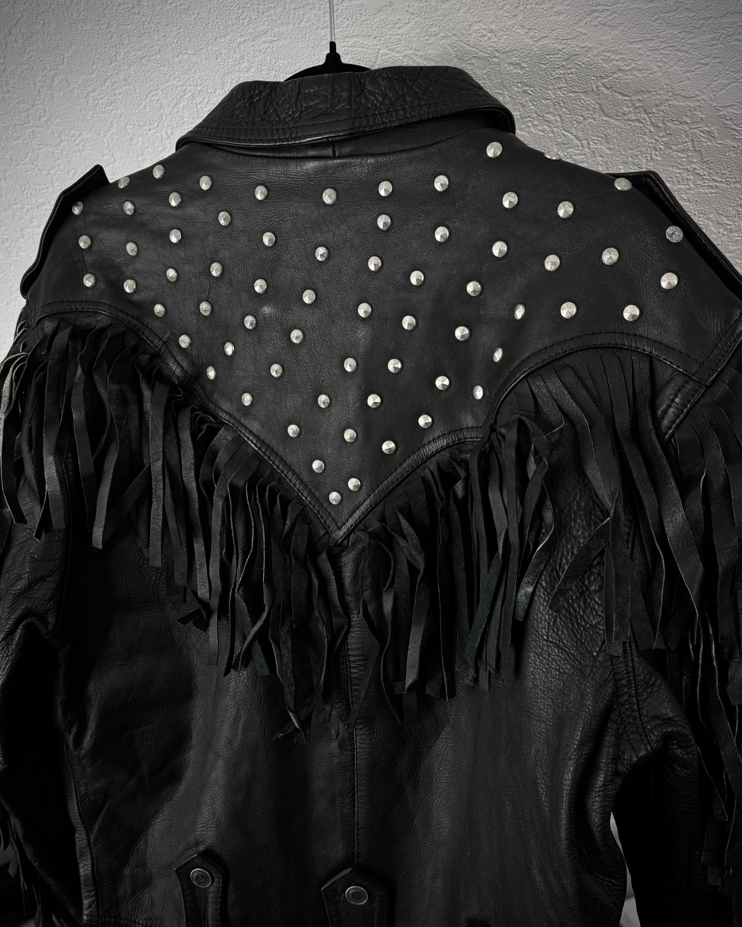 Vintage Fringed Leather Studded Cowboy Jacket