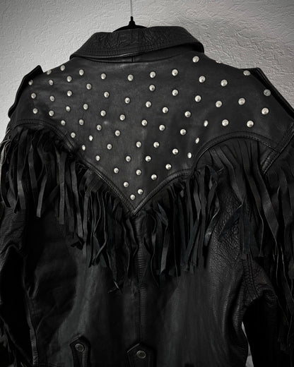 Vintage Fringed Leather Studded Cowboy Jacket