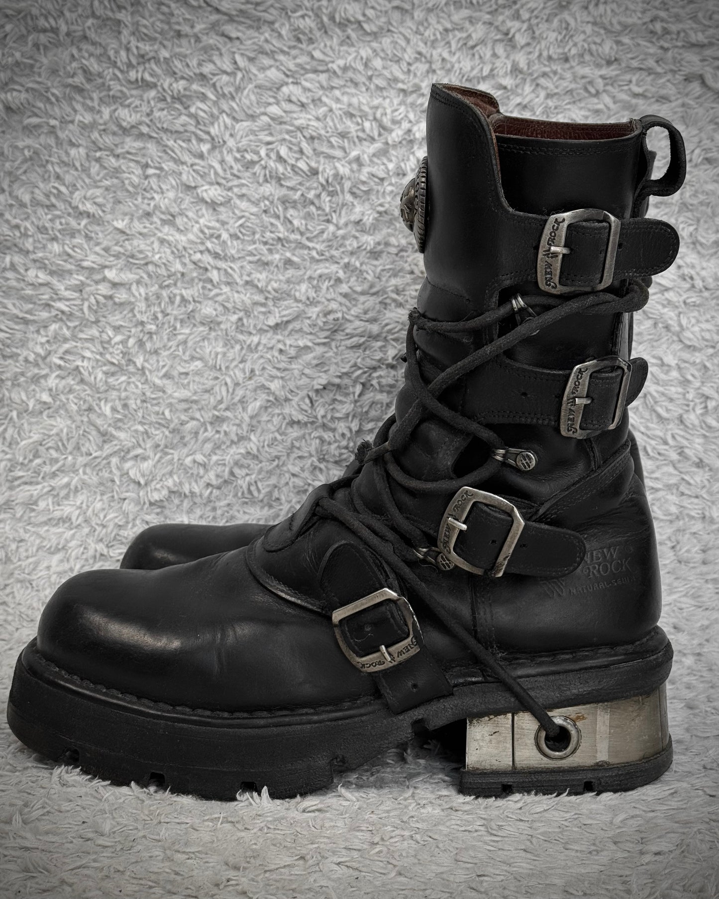 New Rock Steel Heel High Top Leather Boots