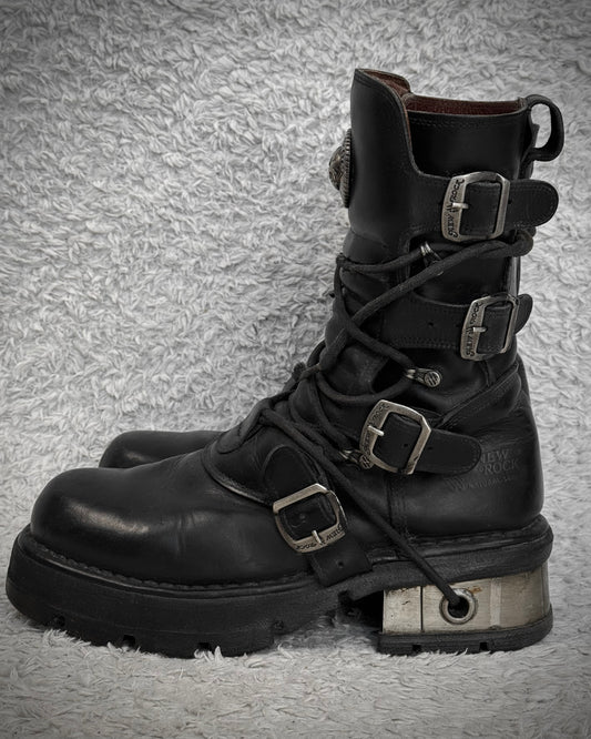 New Rock Steel Heel High Top Leather Boots