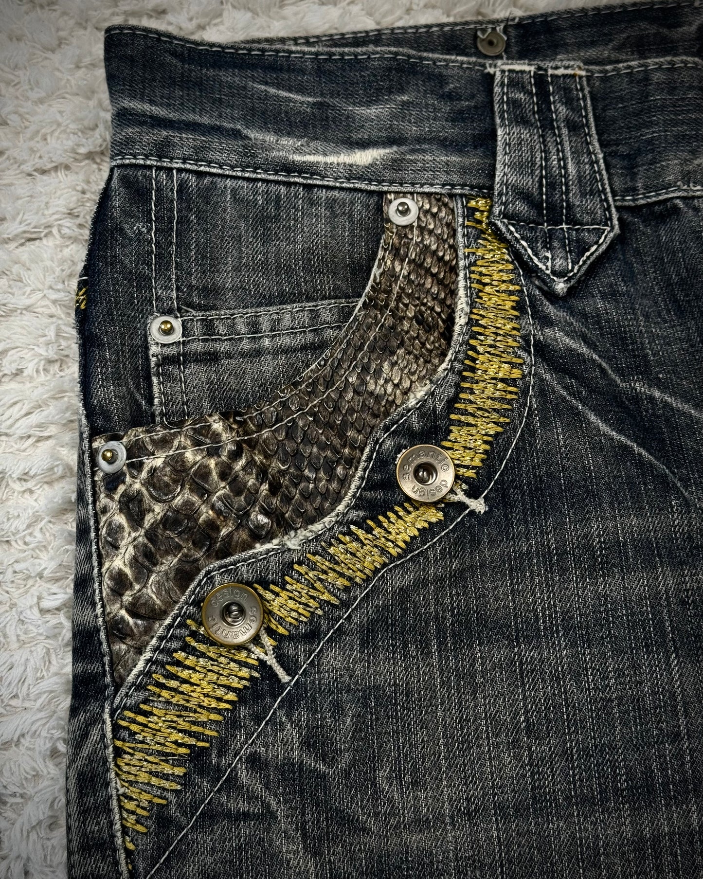 Semantic Design Python Detailed Sword Knee Bootcut Jeans