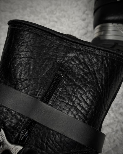 New Rock Chained Belted Steel Heel Leather Boots
