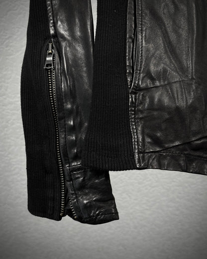 Buffalo Bobs Rib Knit High Neck Leather Jacket