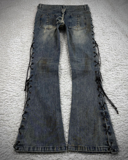 The Space Between Us Mud Washed Lace Up Flared Jeans