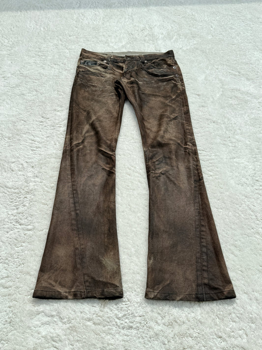 Tornado Mart Brown Waxed Spiral Bootcut Pants