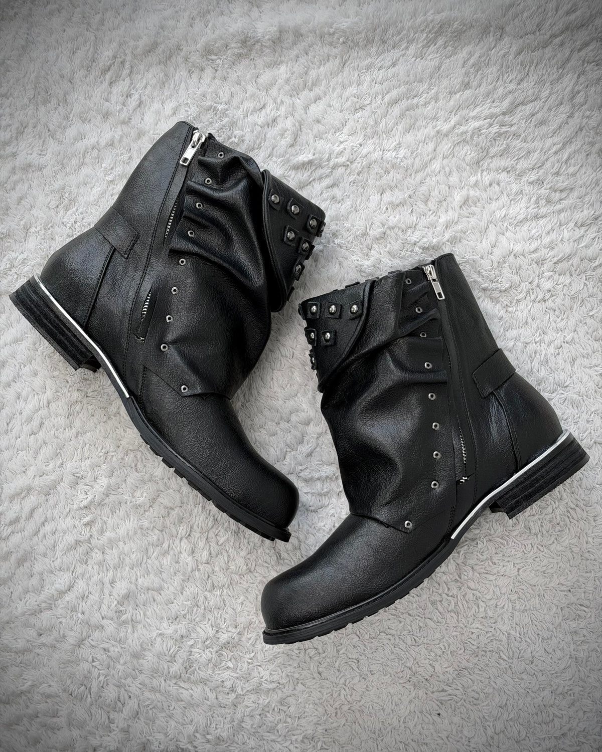 Studded Double Layered Leather Boots