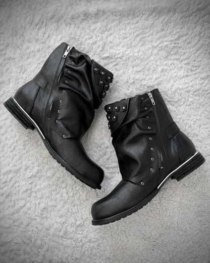 Studded Double Layered Leather Boots