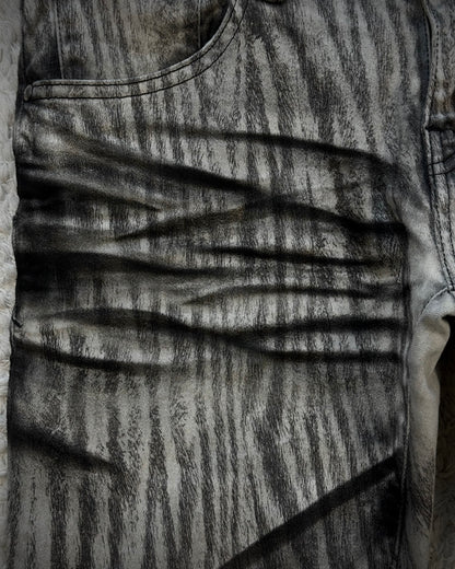 Tornado Mart Zebra Clawmarks Coated Flared Jeans