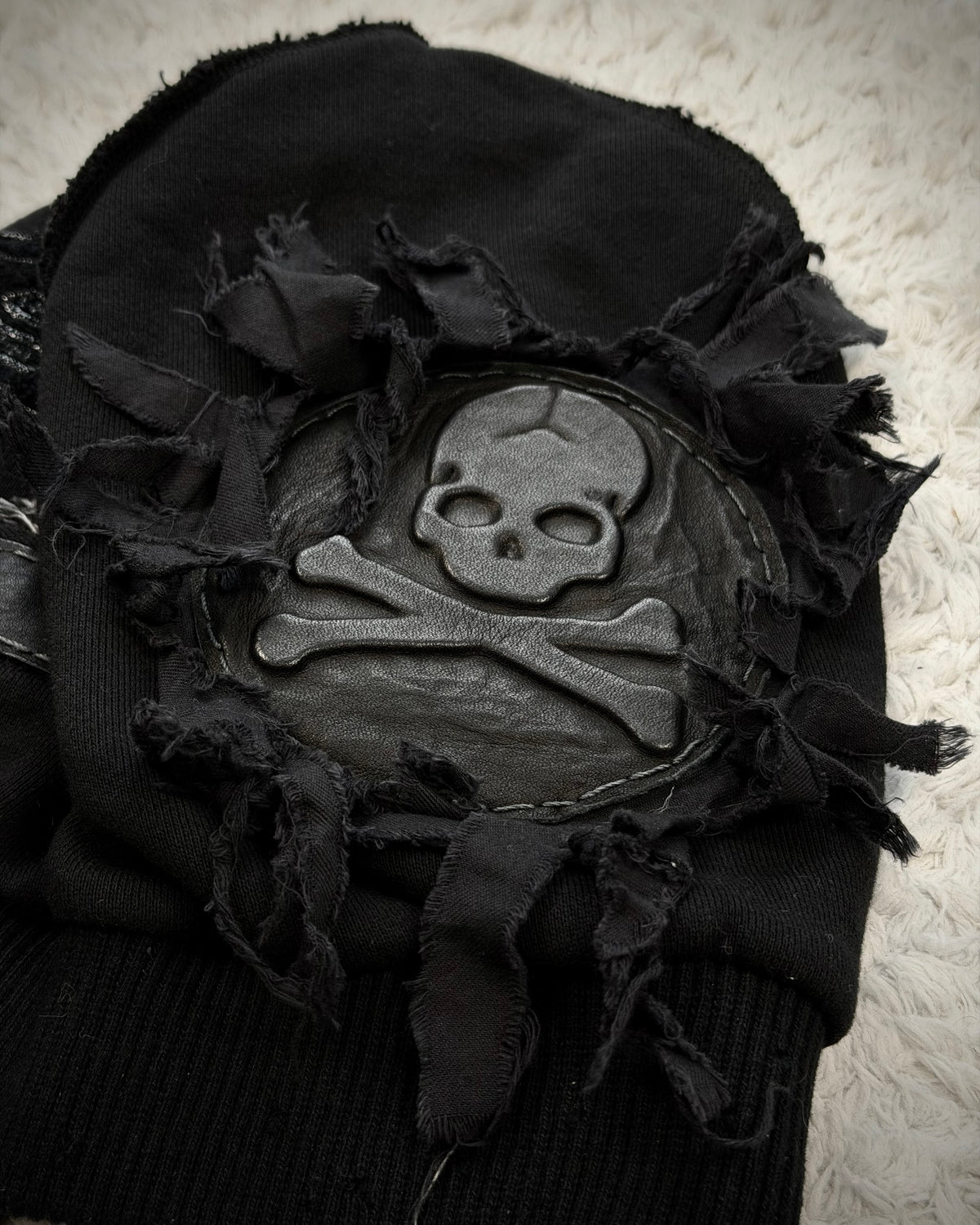 Irish Skull Leather Fringe Patch Beanie