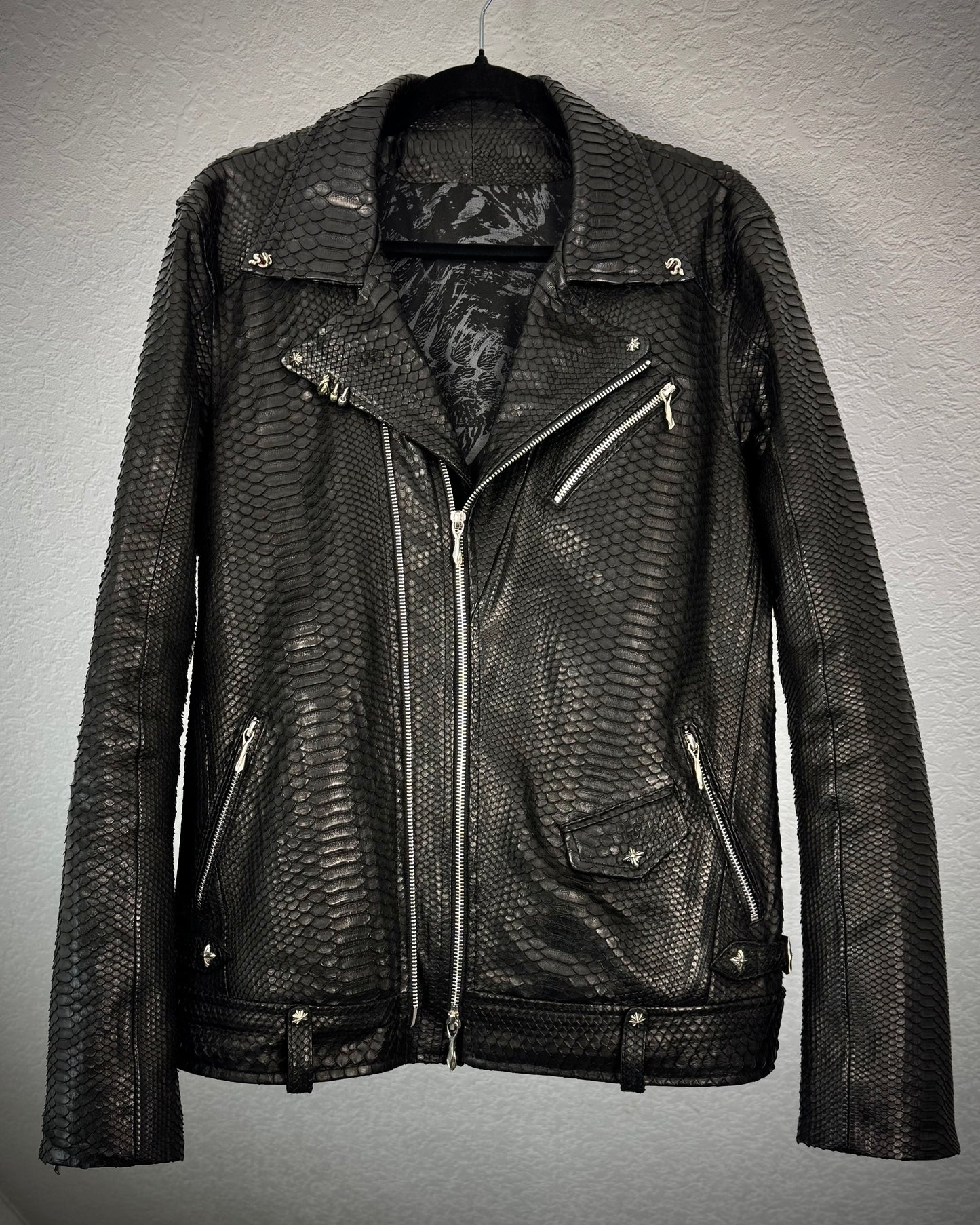 14th Addiction “10 Pythons” Pierced Leather Rider Jacket