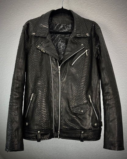 14th Addiction “10 Pythons” Pierced Leather Rider Jacket