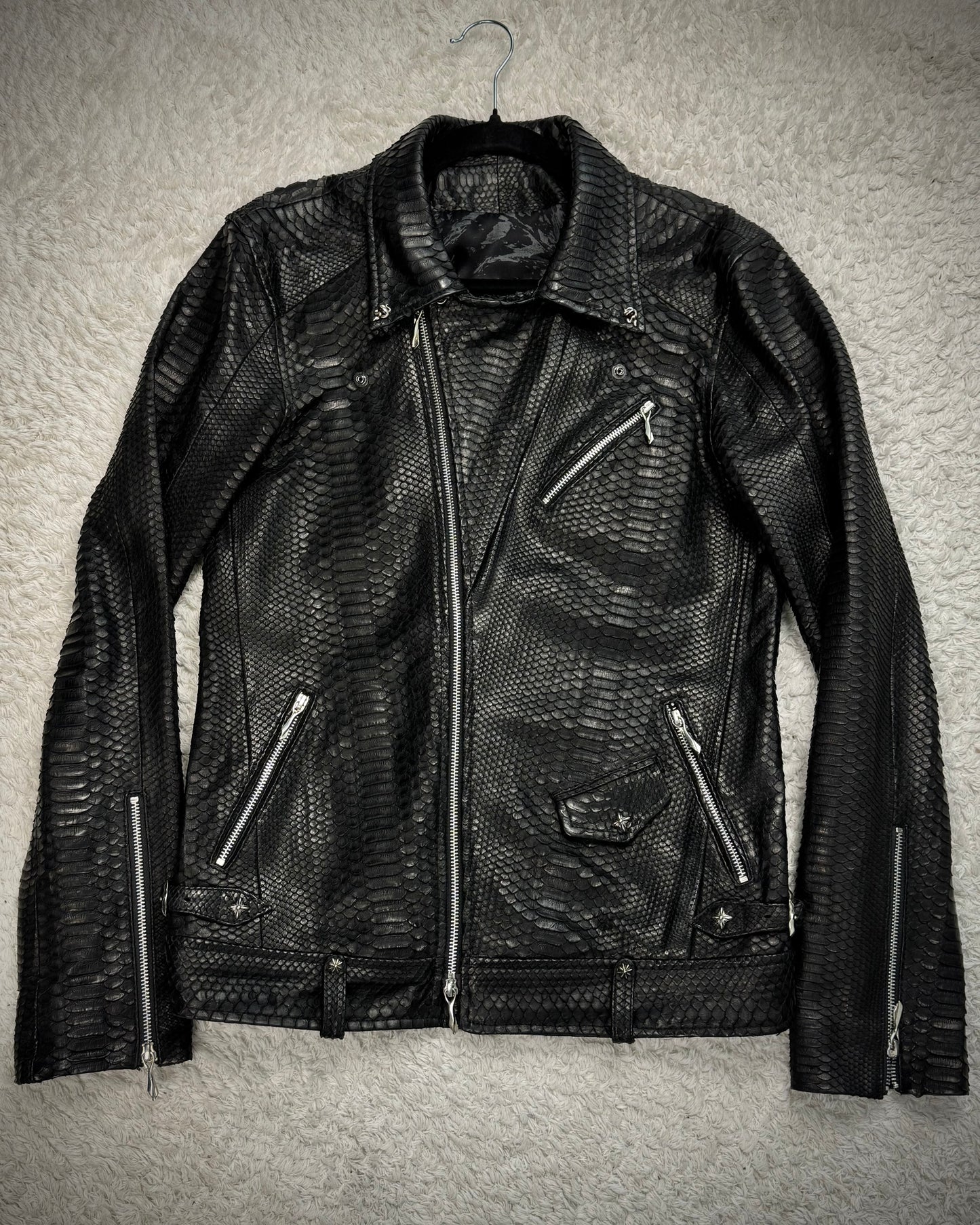 14th Addiction “10 Pythons” Pierced Leather Rider Jacket