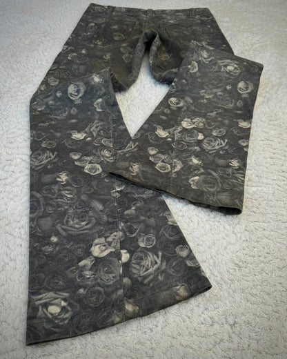 Tornado Mart Floral Tribal Embroidery Flared Leather Pants