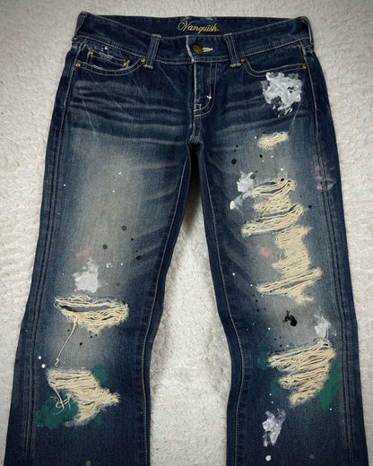Vanquish Paint Splatter Distressed Flared Jeans