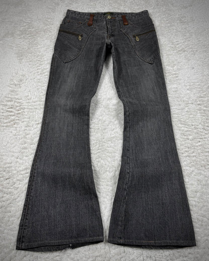 Obelisk Vintage Leather Pocket Flared Jeans